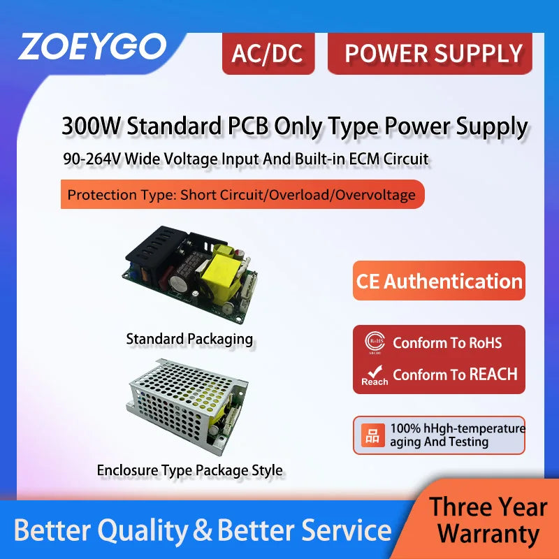 300W High-Power Adjustable Power Supply Substrate Bare Board Power Supply 220V to 12V/24V/48V/6A/8A/ Isolated Power Transformer