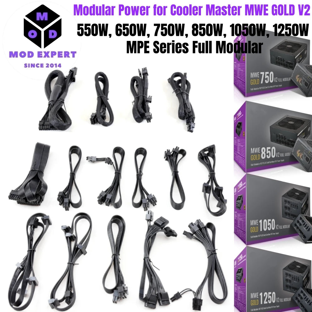 PCIe 8Pin/CPU 4+4P/5P to SATA/Molex IDE/24Pin Power Cable for Cooler Master MWE GOLD V2/MPE 550W, 650W, 750W, 850W, 1050W, 1250W