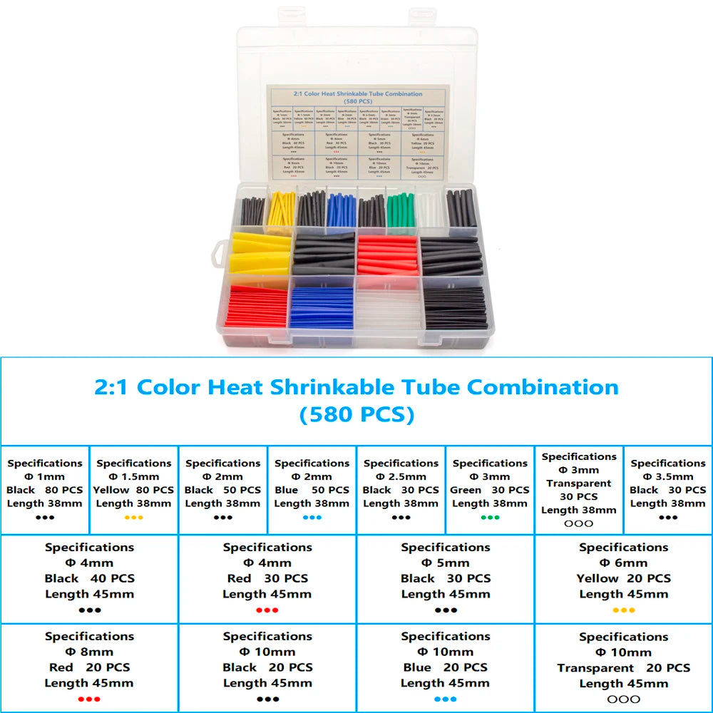 127-800 Pcs Boxed Heat Resistant Tubing Heat Shrinkable Tubing Heat Shrink Packaging Kit Electrical Connection Cable Protection