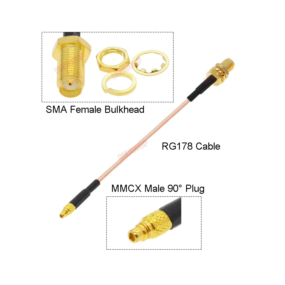 10PCS/LOT SMA to MMCX Cable RP-SMA / SMA Female to MMCX Male Straight 180°/ Right Angle 90° PLUG RG178 Pigtail RF Coaxial Jumper