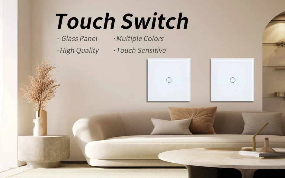 NYWP EU 86*86mm 1Gang 2Way Dual Touch Switch Tempered Glass Panel Stair Switch Bedroom Sensor Switches Cross No Need WI-FI