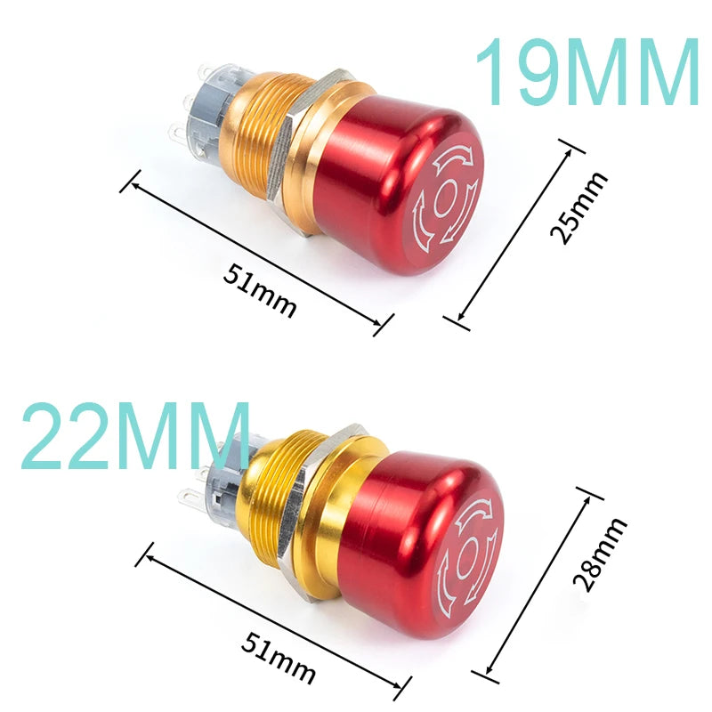 Metal Emergency Stop Push Button Switch Latching 12V-250V Stainless Steel Red Mushroom 16 19 22 25MM 1NO1NC Momentary