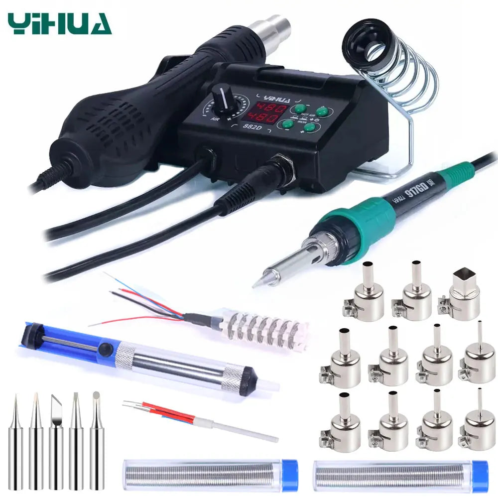 750W Soldering Station 2 IN 1 Soldering Iron Fast Heating Welding Kit LCD Hot Air Gun SMD PCB Repair Tools Mini Rework Station