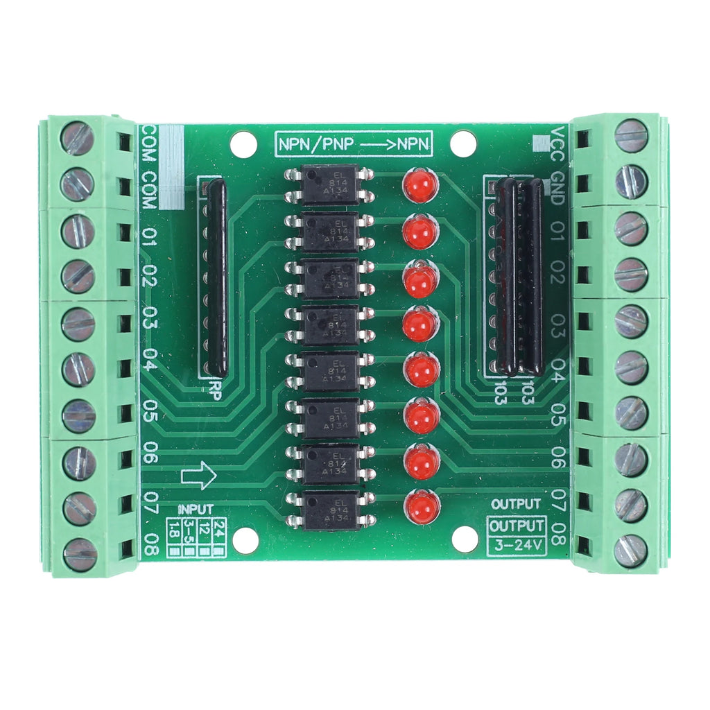 8 Channel Optocoupler Isolation Module Signal Voltage Converter PNP NPN Low High Level Output AC 110V 220V DC 3.3V 5V 12V 24V