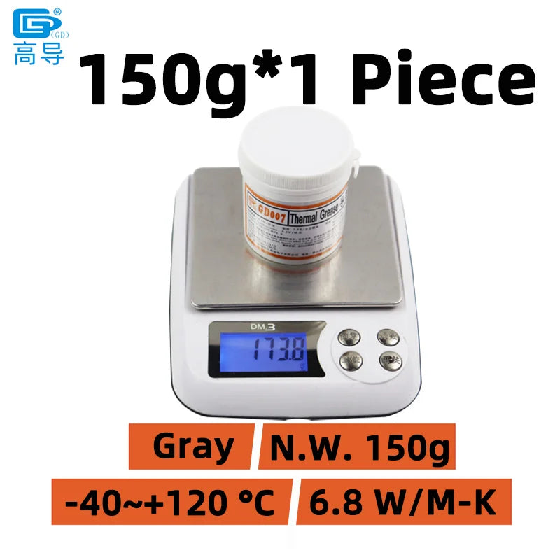 GD900 GD007 GD-3 Thermal Conductive Grease Net Weight 150 Grams Gray Paste Plaster Heat Sink Compound for Computer CPU GPU CN150