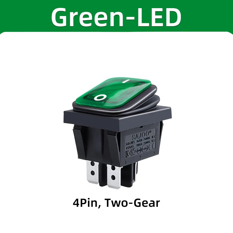 SAJOO Waterproof Rocker Switch KCD4 4Pin/6Pin DPDT With LED Lights Vehicle Boat Power Switch ON OFF 12V 24V 220V Size 22*30mm