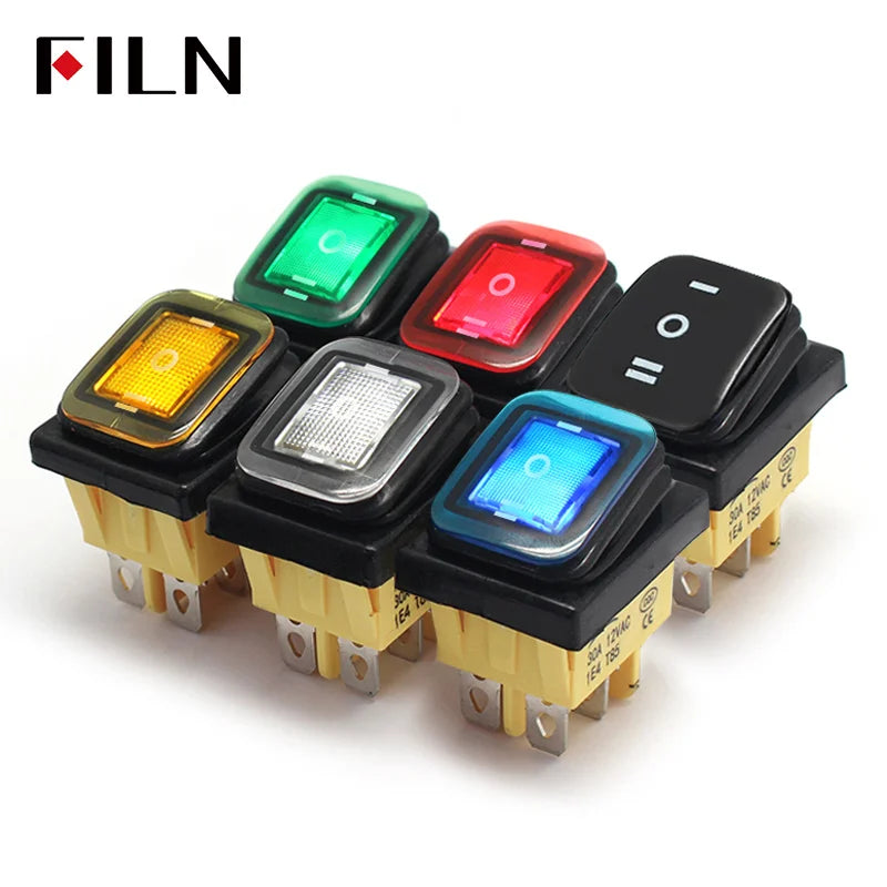 30A/220V Toggle Rocker Switch ON-OFF-ON  Heavy Duty DPDT IP67 Waterproof T85 Auto Boat Marine  With LED 12V 110V220V 30x22mm
