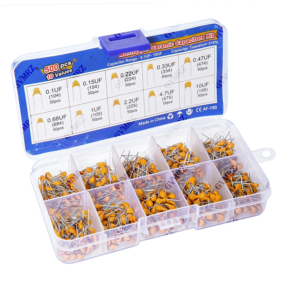 10Values 0.15UF 0..22UF 0.33UF monolithic ceramic capacitor 0.1UF-10UF kit  0.47UF 0.68UF 1UF 2.2UF 4.7UF each 50PCS