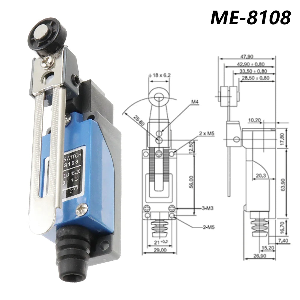Waterproof CNC Momentary Limit Switch ME 8108 8111 8122 9101 5A/220V Rotary Roller Lever Sealed Industrial Machine Limit Switch