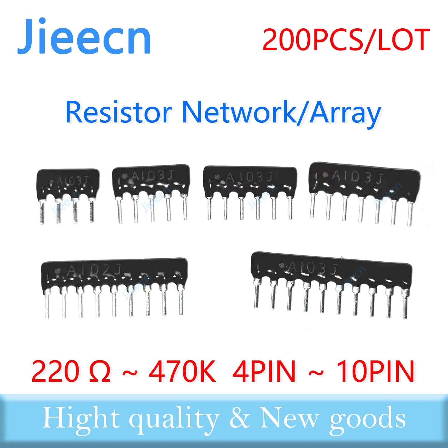 200PCS 4PIN-10PIN Exclusion Network Resistor array DIP 220R 330R 470R 510R 680R OHM 1K 1.5K 2K 2.2K 3K 3.3K 10K 100K 9A681J 510K