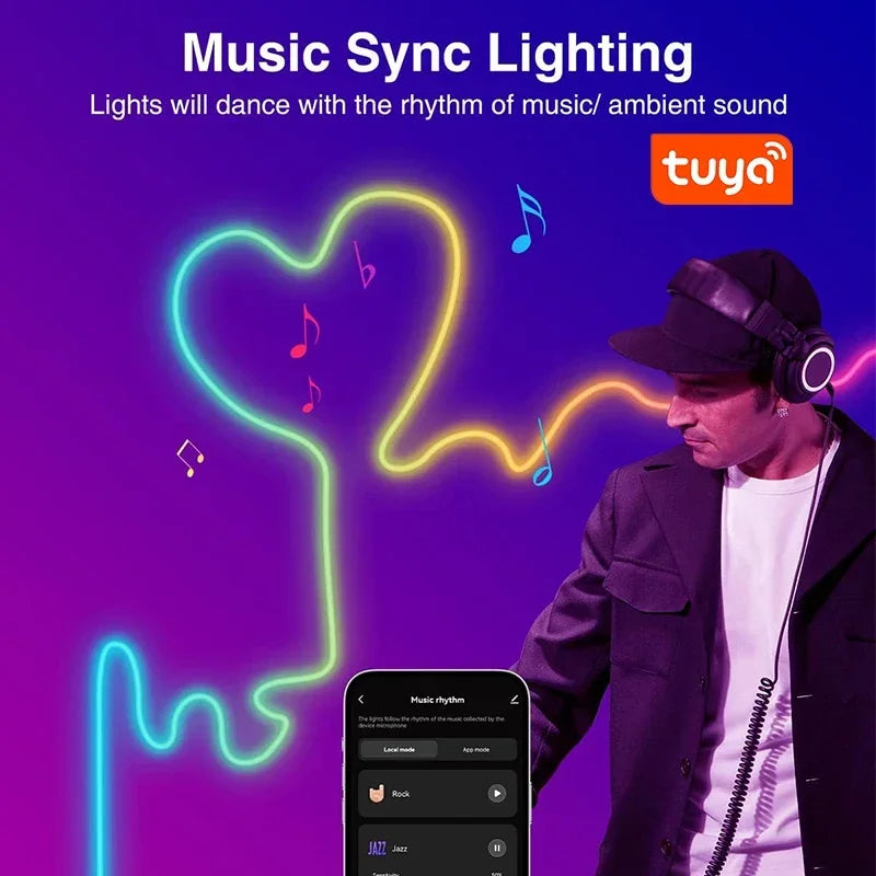TUYA Neon LED Strip Lights Silicone Neon Rope Light 5-24V 84LEDs/M with Music Sync RGBIC Dreamcolor Chasing Strip Tape for Room