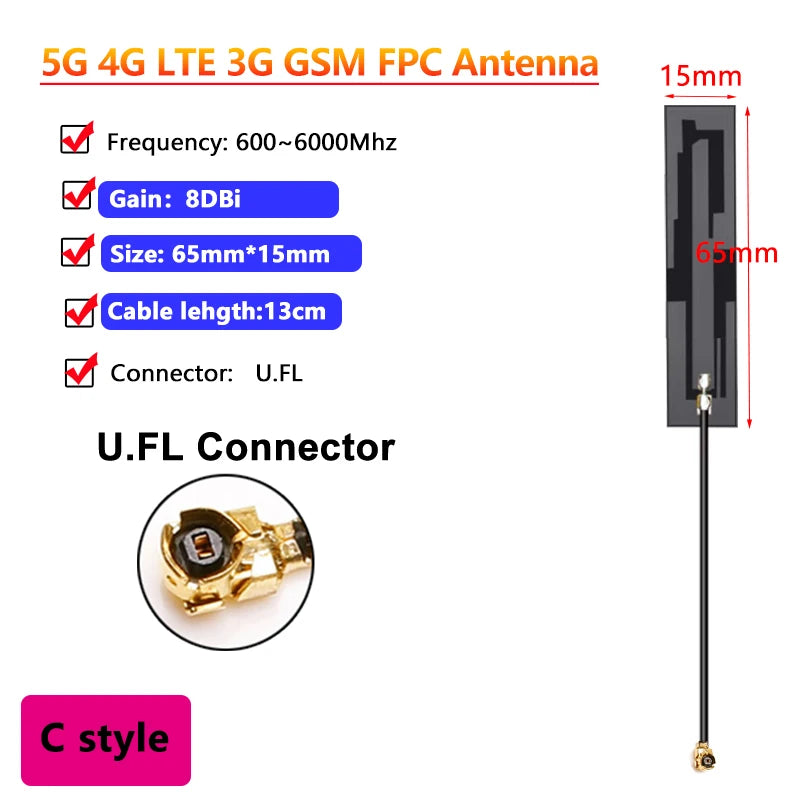 10PCS OEM Full Band 5G 4G LTE 3G GSM 600~6000Mhz WIFI built in PCB FPC Antenna Wifi antenna omnidirecational IPX/U.FL connector