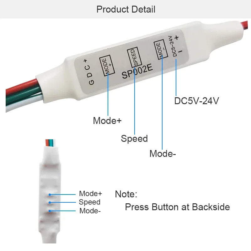 SP002E Mini 3Key LED Controller USB DC For RGBIC WS2812B UCS1903 SK6812 Addressable Pixels LED Strip Lights DC5V-24V