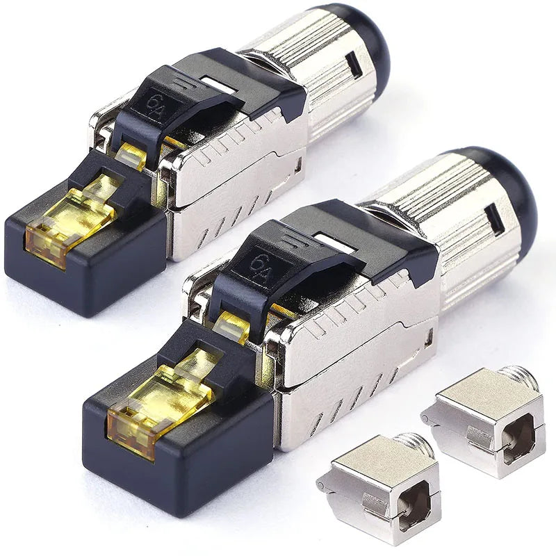 2PC RJ45 CAT6 CAT6A Cat7 CAT8 CAT 8 Connectors ToolFree Zinc Alloy Shielded 40G Ethernet Termination Plugs for 23AWG SFTP Cables