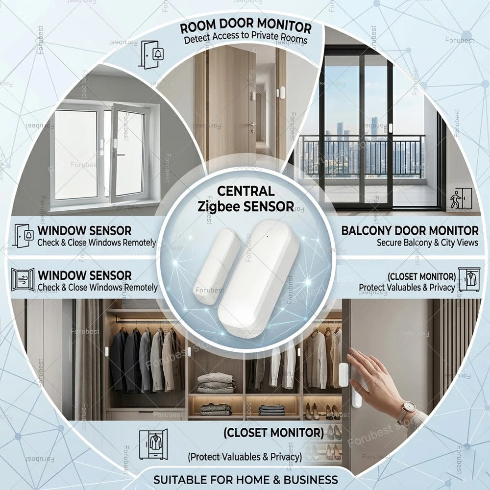 Zigbee Door Sensor Window Sensor Wireless Magnetic Open Closed Detector Smart Home Security Burglar Sensor For Tuya Z2M HA Hub