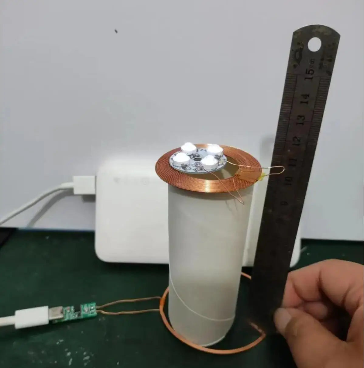100mm Type-C USB Wireless Power Supply Module Transmitter Coil + Induction Receiver Lamp LED Light for Model Magnetic Levitation