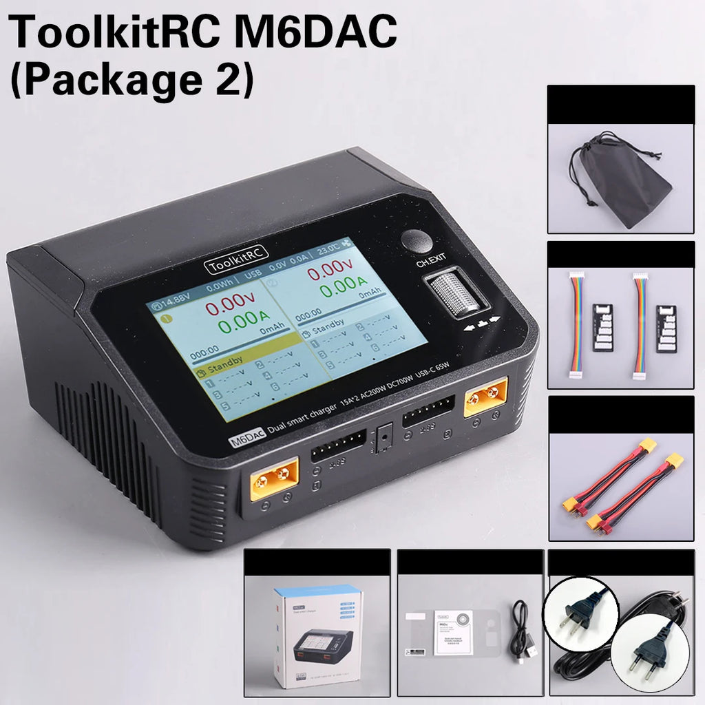 ToolkitRC M6DAC 350W X 2 USB-C 65W AC/DC Dual Smart Charger Discharger for 1-6S Lipo LiHV Lion NiMh Pb Battery with 15A Balance