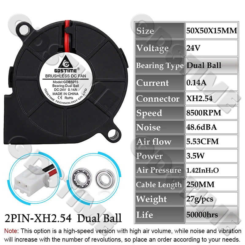 Gdstime 4010 24V Blower 12V 5V Cooler Fan 5015 Radial Fan 50x15MM Turbine Cooling Fan 30MM Micro Fan for 3D Printer Part Cooling