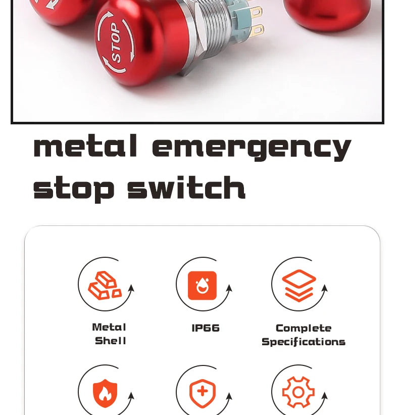 16MM 19MM 22MM 1NO1NC 3Pin 6Pin Mushroom Head Turn-Reset Stainless Steel 304 Metal Emergency Stop Button Switch