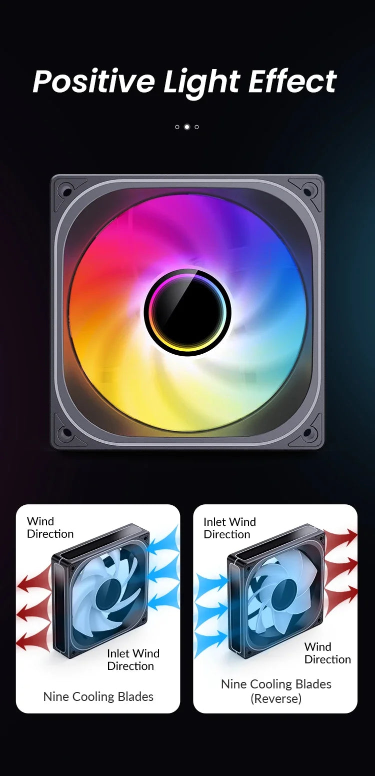 Jonsbo ZB-120/240/360 ARGB Computer case fan,4 sides Infinity Mirror lighting effect/28MM thickness integrated cooling fan