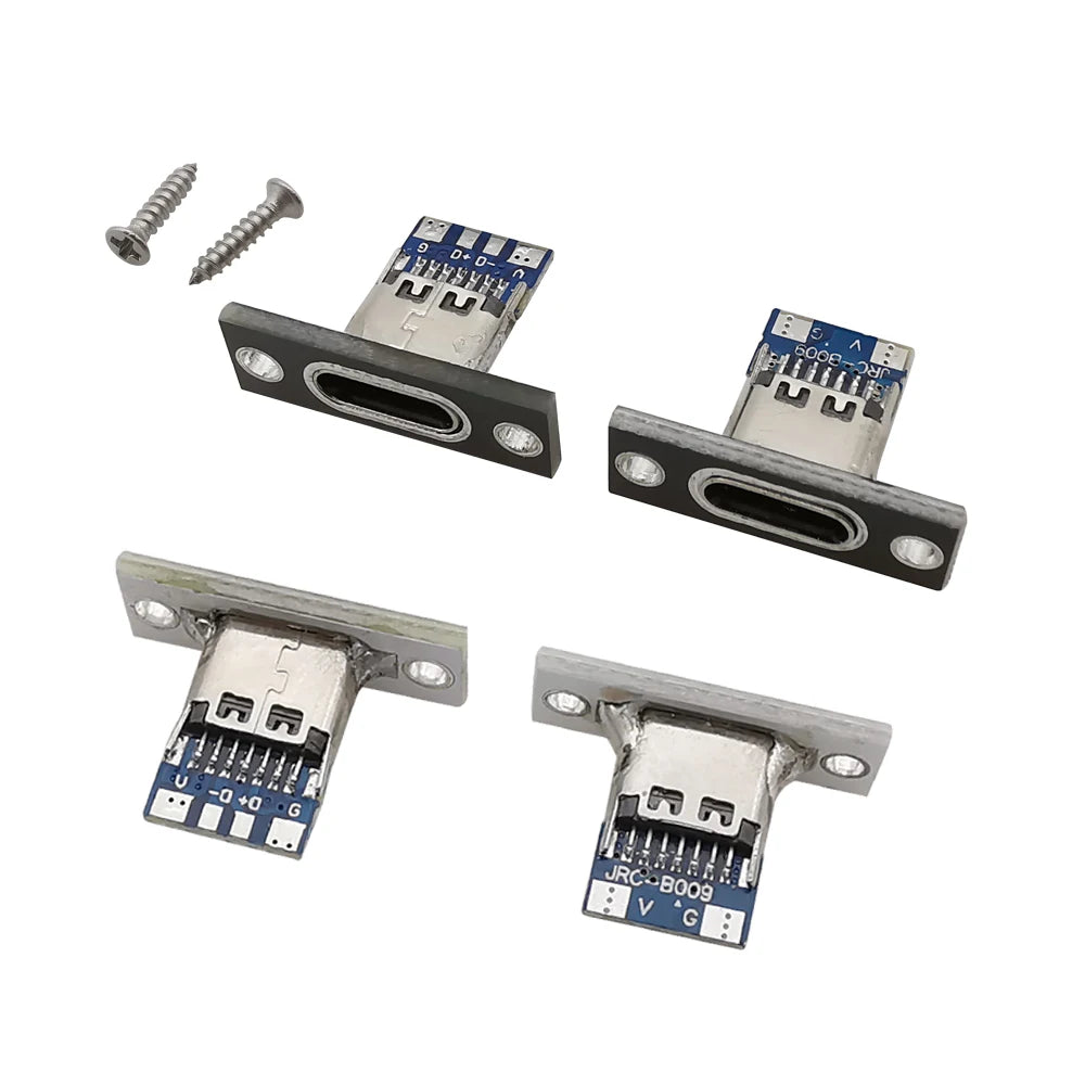 1/2/5/10Pcs USB 3.1 Type C 2/4 Pin Socket Connector Jack With Screw Fixing Plate Type-C USB Socket Adapter