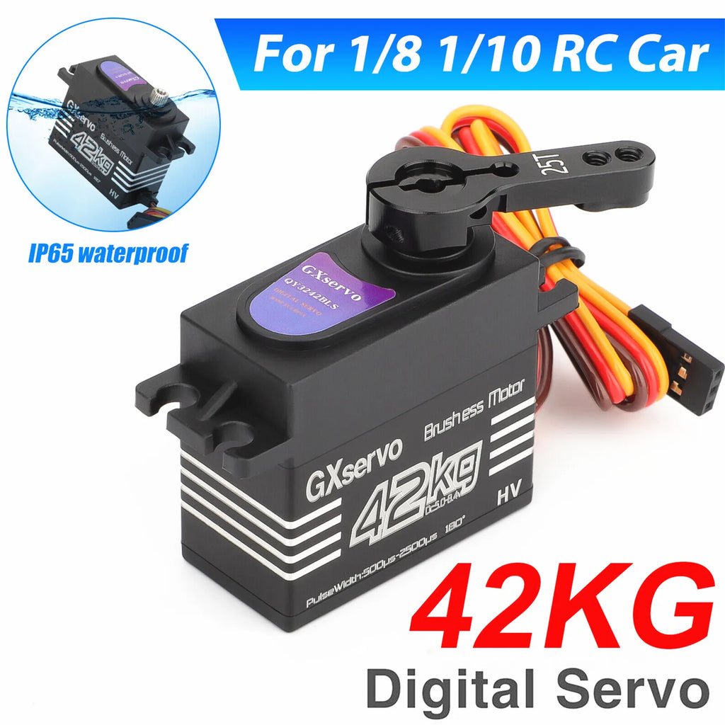 Brushless Motor 180° Metal Gear High Torque Digital Servo 42KG with 25T Metal Servo Arm for 1/10 1/8 RC Car Robot Boat Truck