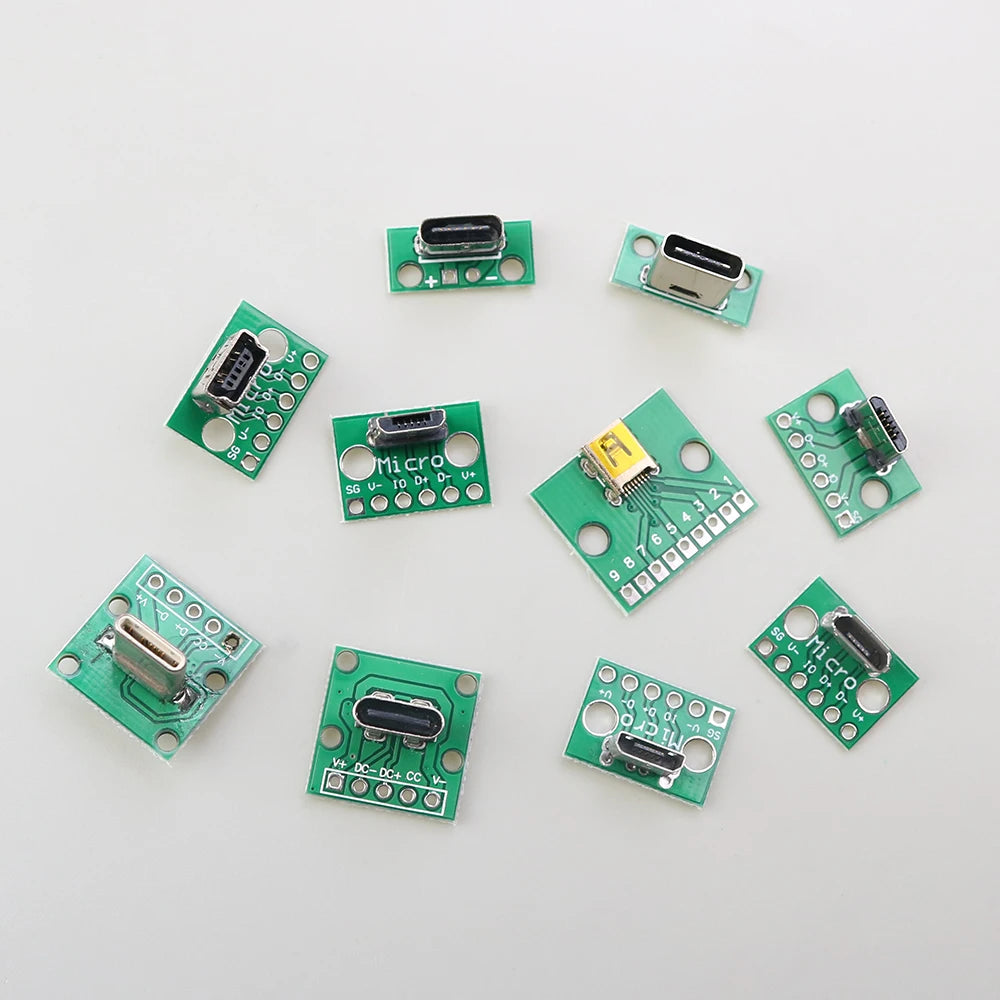 1PCS Data Charging Cable Jack Test Board with Pin Header 90 Degree Micro Mini USB Type C 2Pin USB 3.0 2.0 Female Male Connector