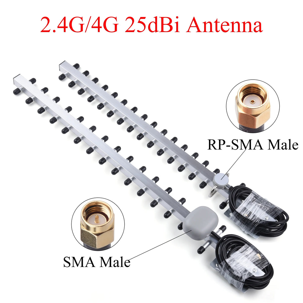 US 25dBi High Gain Dual-Band 4G/2.4G WiFi Yagi Antenna Compatible with RP-SMA/SMA Male Connectors Weatherproof with Cable