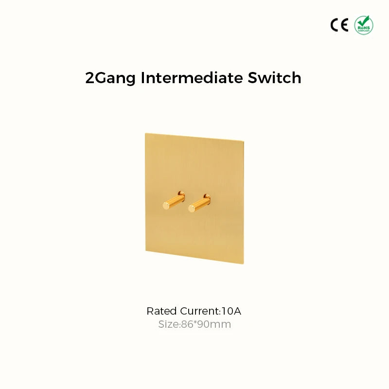 Avoir Metal Panel Toggle Switch 2 Way Gold Copper Lever Wall Power Socket European Plug Usb Type C Charging Port Lighting Dimmer
