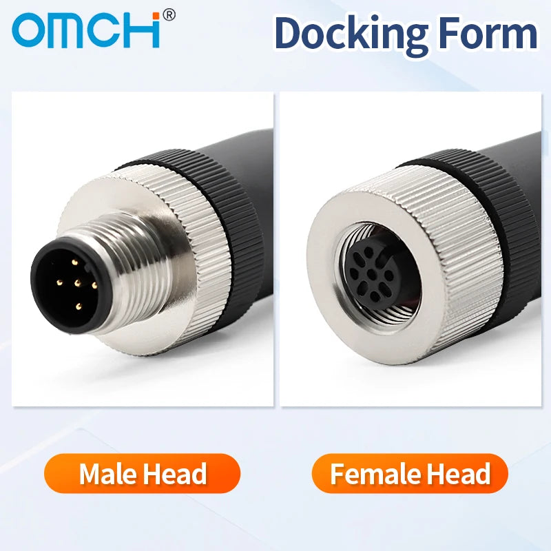 OMCH 1PCS M12 Sensor Connector Waterproof IP67 Aviation Plug Socket Male Female 4 5 8Pin Hole Straight Bend Angle Screw Threaded