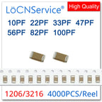 Capacitor 4000PCS 1206 3216 COG/NPO RoHS 50V 5% J 10PF 22PF 33PF 47PF 56PF 82PF 100PF High quality 100 220 330 470 560 820 101