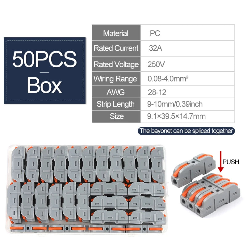 DIY Splicing Inline Compact Conductor Docking Terminal Block Lever Quick Wire Connector Electrical Connectors Kit 28-12 AWG 221