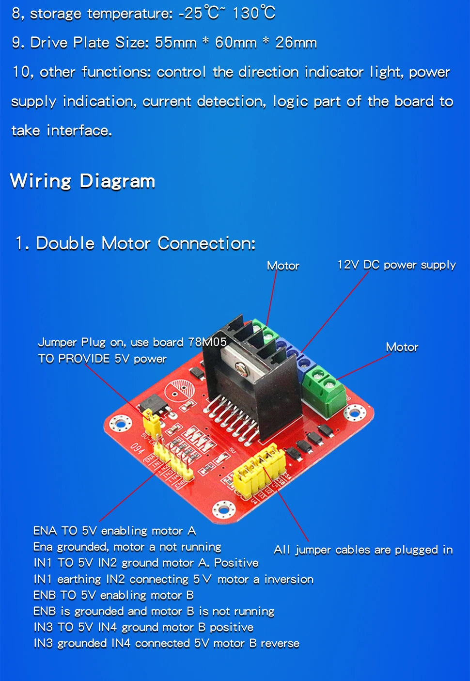 1PCS L298N Driver Board Module L298N Stepper Motor Smart Car Robot Breadboard Peltier High Power L298 DC Motor Driver