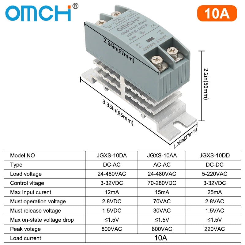 OMCH DIN Rail Solid State Relay SSR With Heatsink 10A 25A 40A 60A 80A 100A 120A DC-AC DC-DC AC-AC Single Phase Control