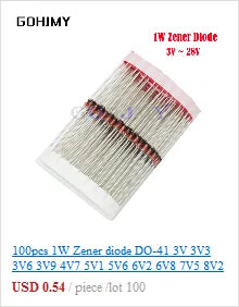 20pcs 1W Metal film resistor 1% 1R ~ 1M 1 2 10 22 47 100 330 ohm 1K 4.7K 10K 22K 47K 100K 330K 470K 2R 10R 22R 47R 100R 330R