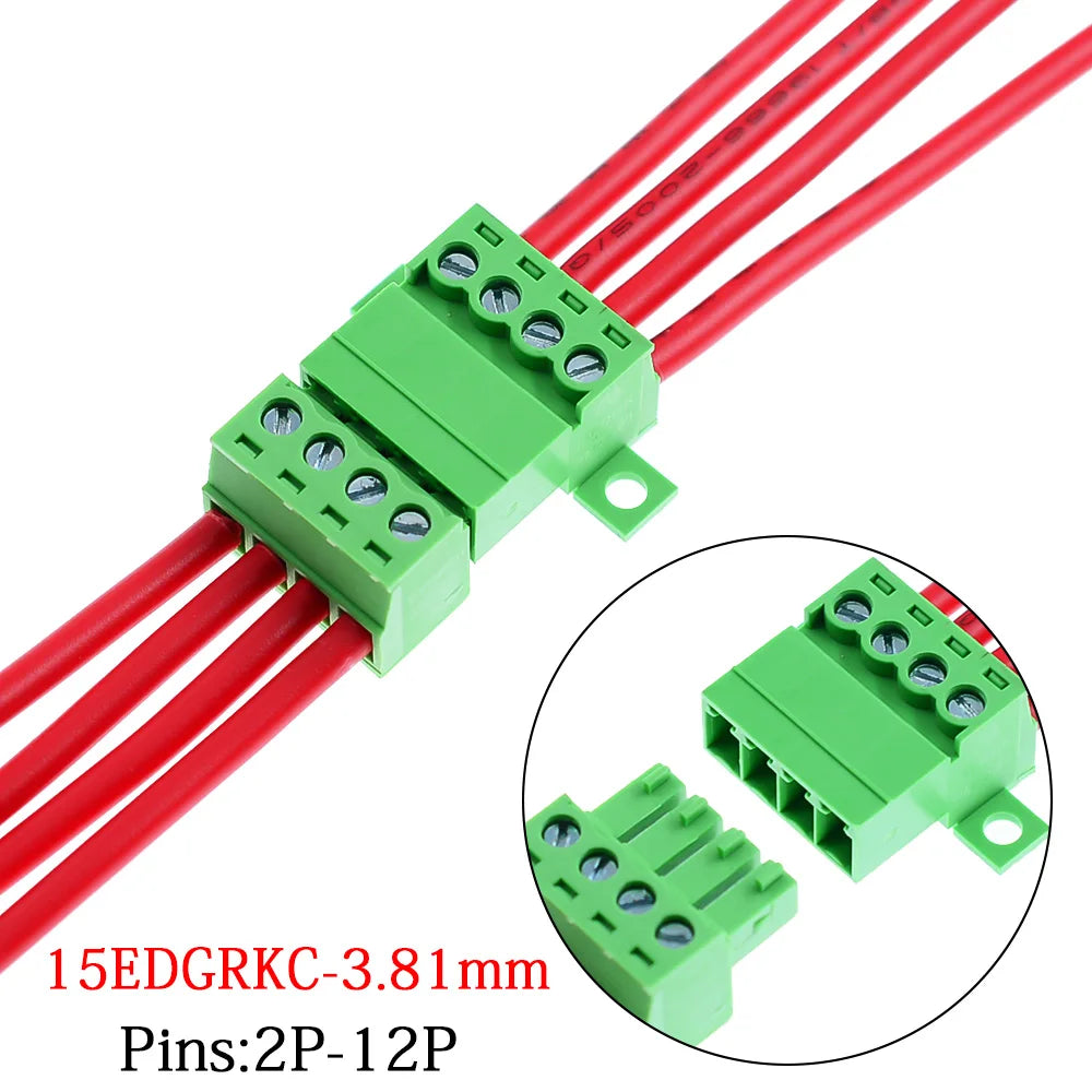 1Sets Solderless Docking Type 15EDG 3.81MM Screw Terminal Block Connector PCB plug-in type 15EDGRKC 3.81 Green Terminal Block