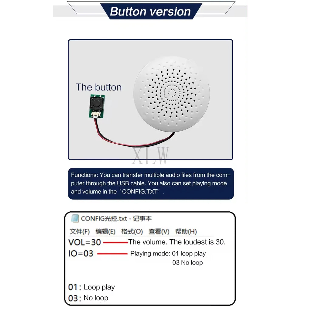 8MB Push Button Sound Box USB Downloadable & Recordable & Rechargeable, Voice Module with MP3 Audio Playback for Xmas Toy Gifts.