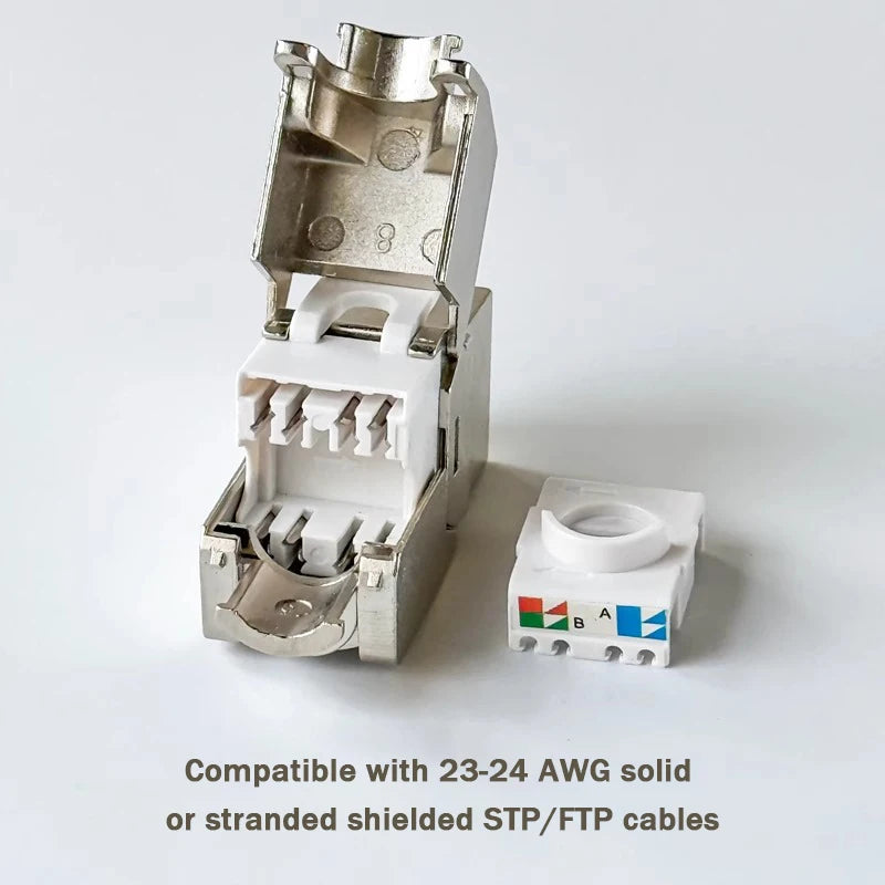 Linkwylan RJ45 Cat6a Keystone Jack STP Tool-Free Shielded Coupler 180 Degree Type Tolless Zinc Alloy Module Adapter Coupler