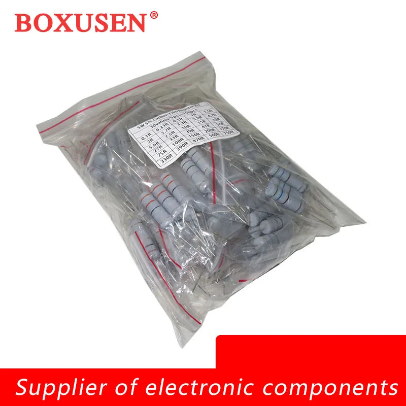 300PCS 150PCS 1W 2W 3W 5W 5% Resistor Kit 30values X 10PCS Carbon Film Resistance 0.1-750 ohm Set 1k-820K 30values X 5PCS