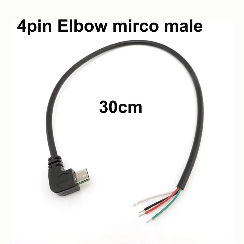 DIY Repair Welding Cable 2 Wire 4 Wires Micro USB 2.0 A Elbow Head Male Jack 4pin/2pin Type-C Male Extension Cable Line