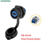 EW-LP16 Type-C USB 3.1 Female Socket Rear Nut Locking Jack Panel Mount Connector Waterproof Fast Charging Data Wire Cable 5A