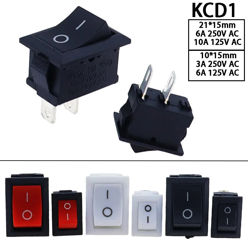 KCD11-101 3A/6A 250V 6A/10A 125V 10*15mm 21*15mm SPST 2PIN ON/OFF G130 Boat Rocker Switch Car Dash Dashboard Truck KCD1 switch