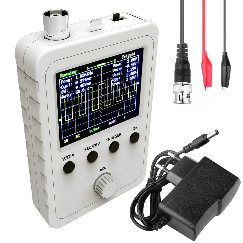 FNIRSI 2.4” TFT Handheld Digital Oscilloscope 0-200KHz Bandwidth 1M Sampling Rate with BNC-Clip Cable Probe and Power Supply