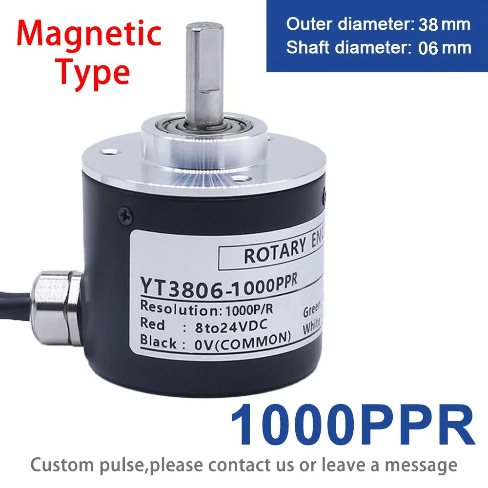 Photoelectric Incremental Rotary Encoder 38S6G5-B-G24N 50/100/200/360/400/500/600PPR AB 2 Phase DC8-24V NPN PNP Optical Encoder