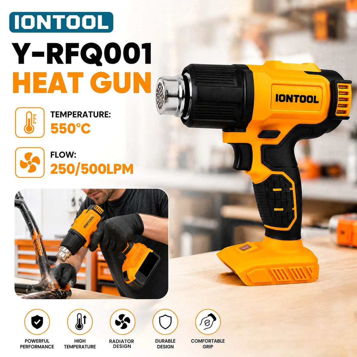 IONTOOL Cordless Heat Gun 550℃ 250/500LPM  for Heat Shrink Tubing PVC Bending and DIY Craft Projects Tool Only
