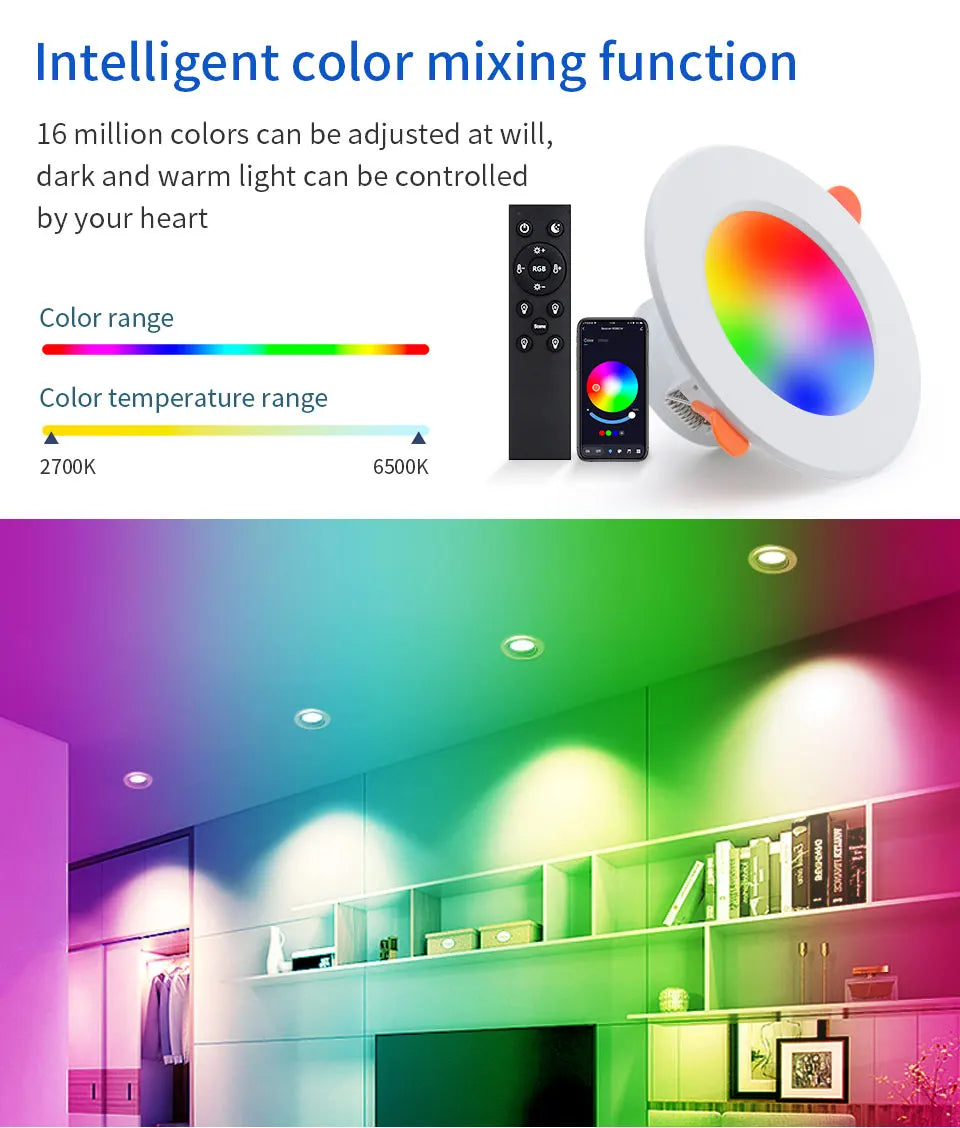 Smart LED Downlight 10W 220V Tuya Smart Life Bluetooth Can Ceiling Light Dimmable 1-4 Pack RF 2.4G Remote Group Control 75-105mm