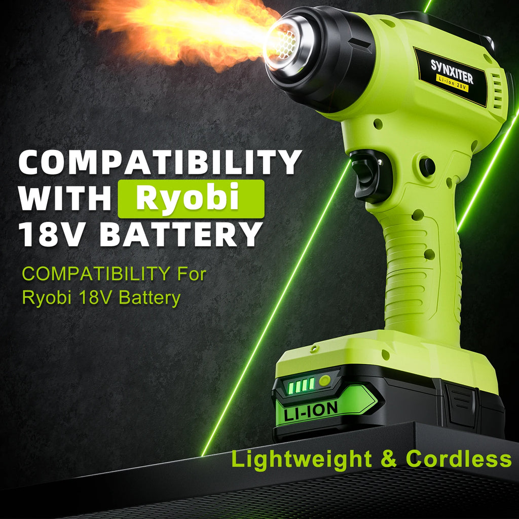 Cordless Heat Gun For Ryobi 18V Battery Electric Handheld Hot Air Gun With Nozzles For DIY Stripping Paint Shrinking Power Tool