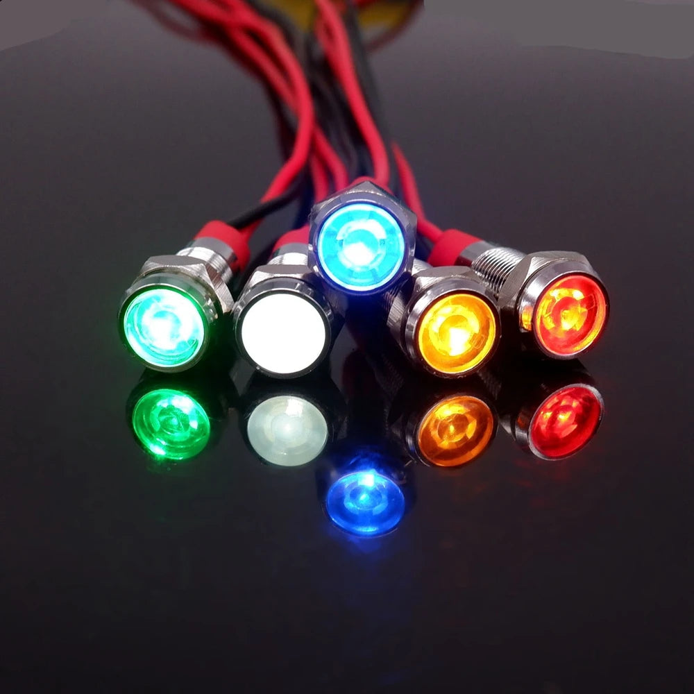 6mm Metal Indicator Light LED Warning Signal Lamp Pilot Wires Switch 3V 5V 12V 24V 220V Red Orange Blue Green White With Wire