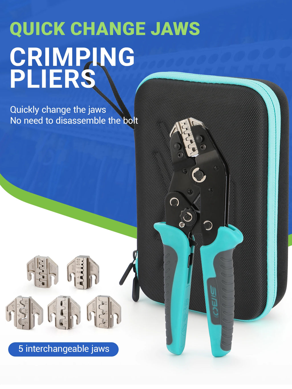 Crimping Tool Set Electrician Tools Quick Change Jaws For Crimp Terminals Dupont JST Non Insulated Open Barrel Ferrule Solar MC4
