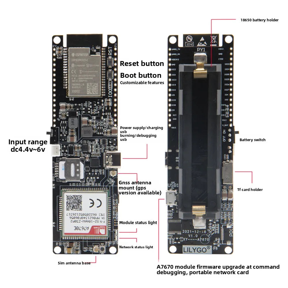 LILYGO® T-A7670E R2 4G LTE CAT1 ESP32 Development Board Support GSM GPRS EDGE Wireless Module